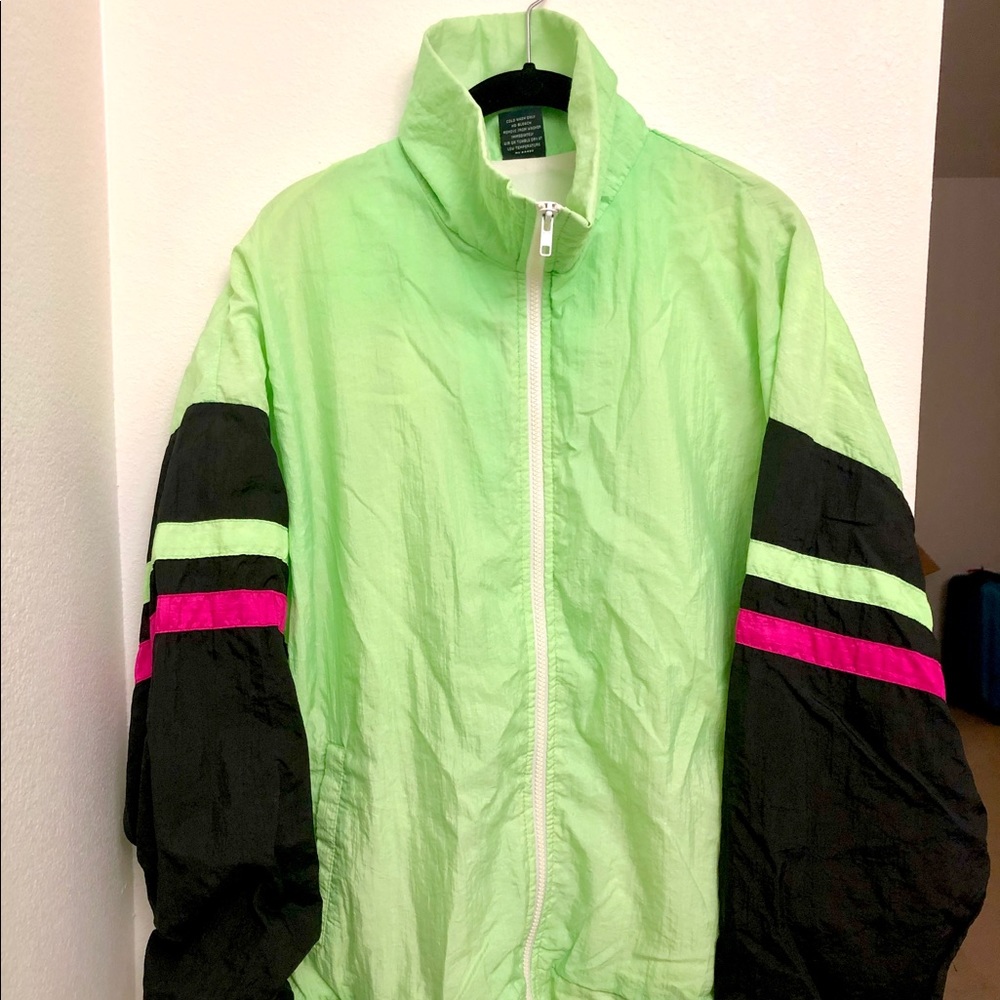 80s Vintage Neon Green Windbreaker